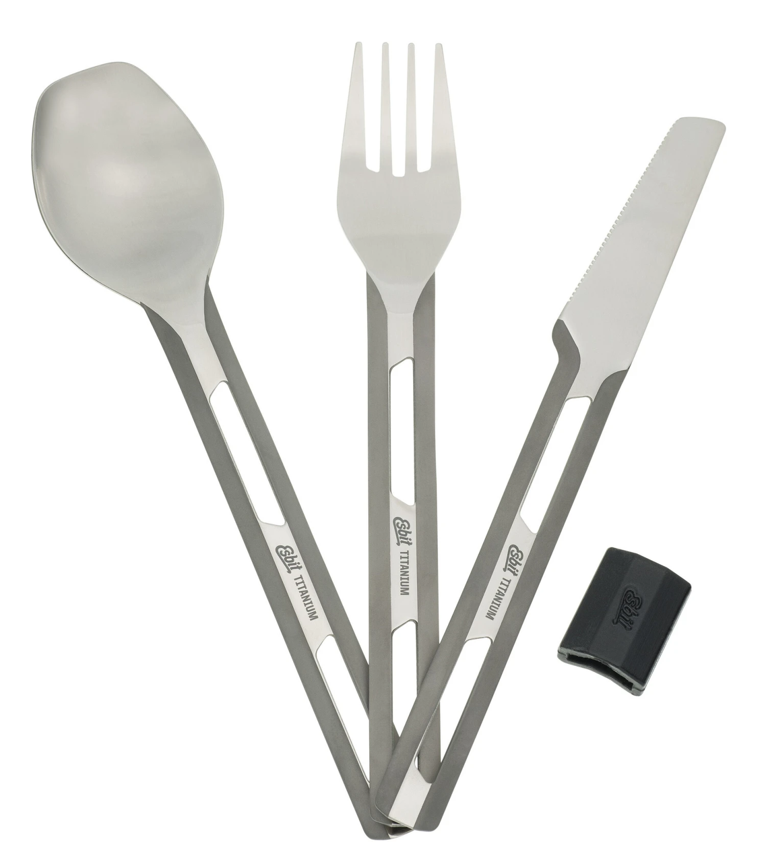 Esbit TC4-TI Titanium Bestek Met Silicone Sleeve 3-Delig 3 Esbit TC4-TI Titanium Bestek Met Silicone Sleeve 3-Delig