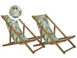 Ligstoel Set Van 2 Acaciahout Stof Lichtbruin/meerkleurig ANZIO